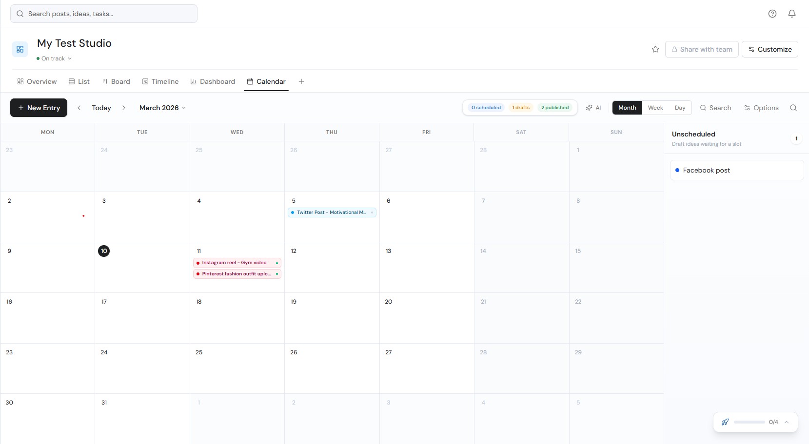 PlanrLyst calendar view
